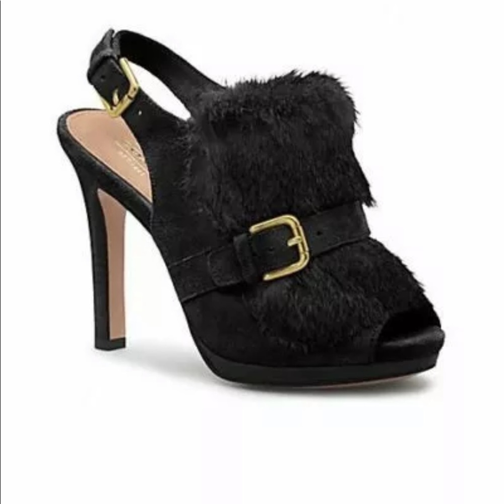 NWT Coach Bea Rabbit Fur Black Suede pumps 6.5